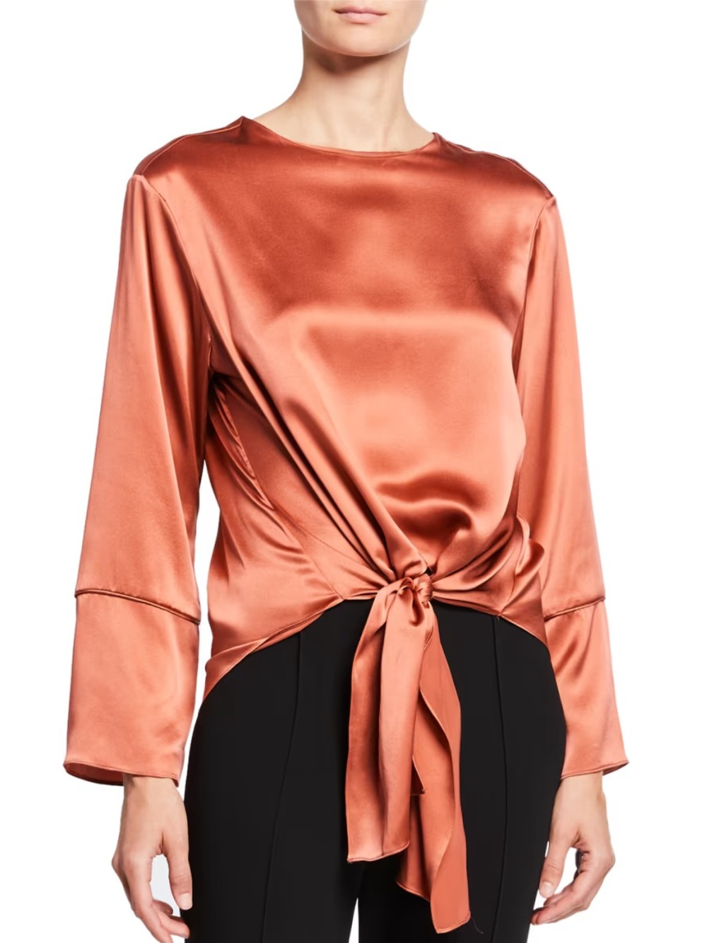 Cinq a Sept Top Womens Small Rust Hayden 100% Silk Tie Front Blouse